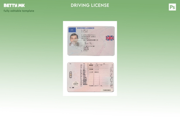 Модерен стил шаблон за возачка дозвола Обединетото Кралство (помеѓу јануари и де